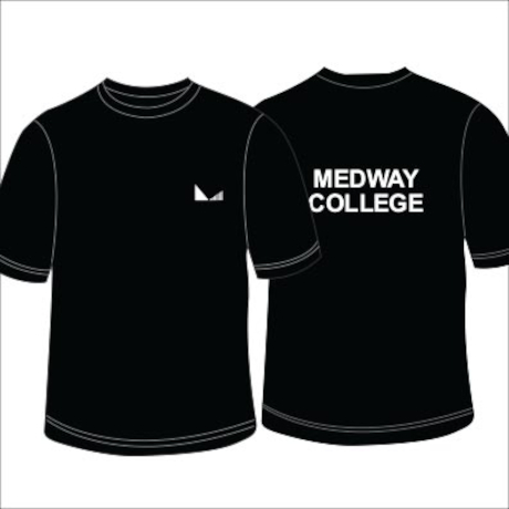 Medway College Black Crewneck T-Shirt Front and Back