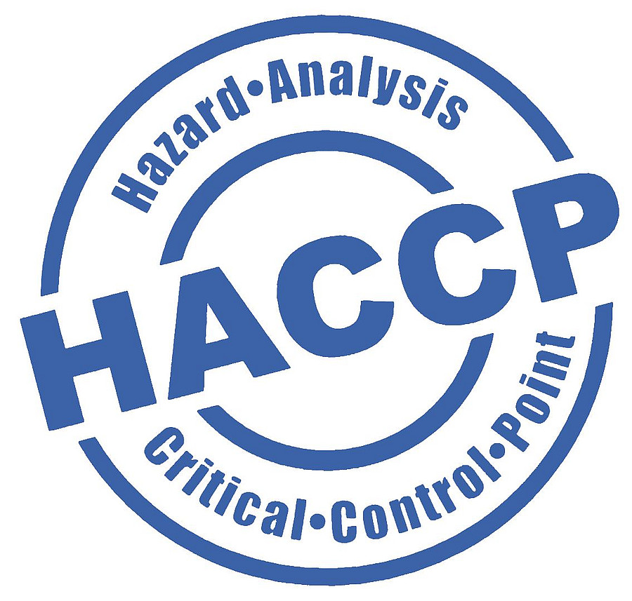 Round HACCP (hazard analysis critical control point) blue logo on white background