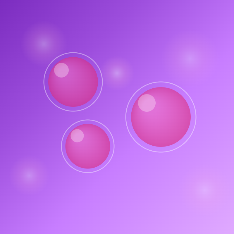 Stem cells reflected as pink bubbles on a purple background