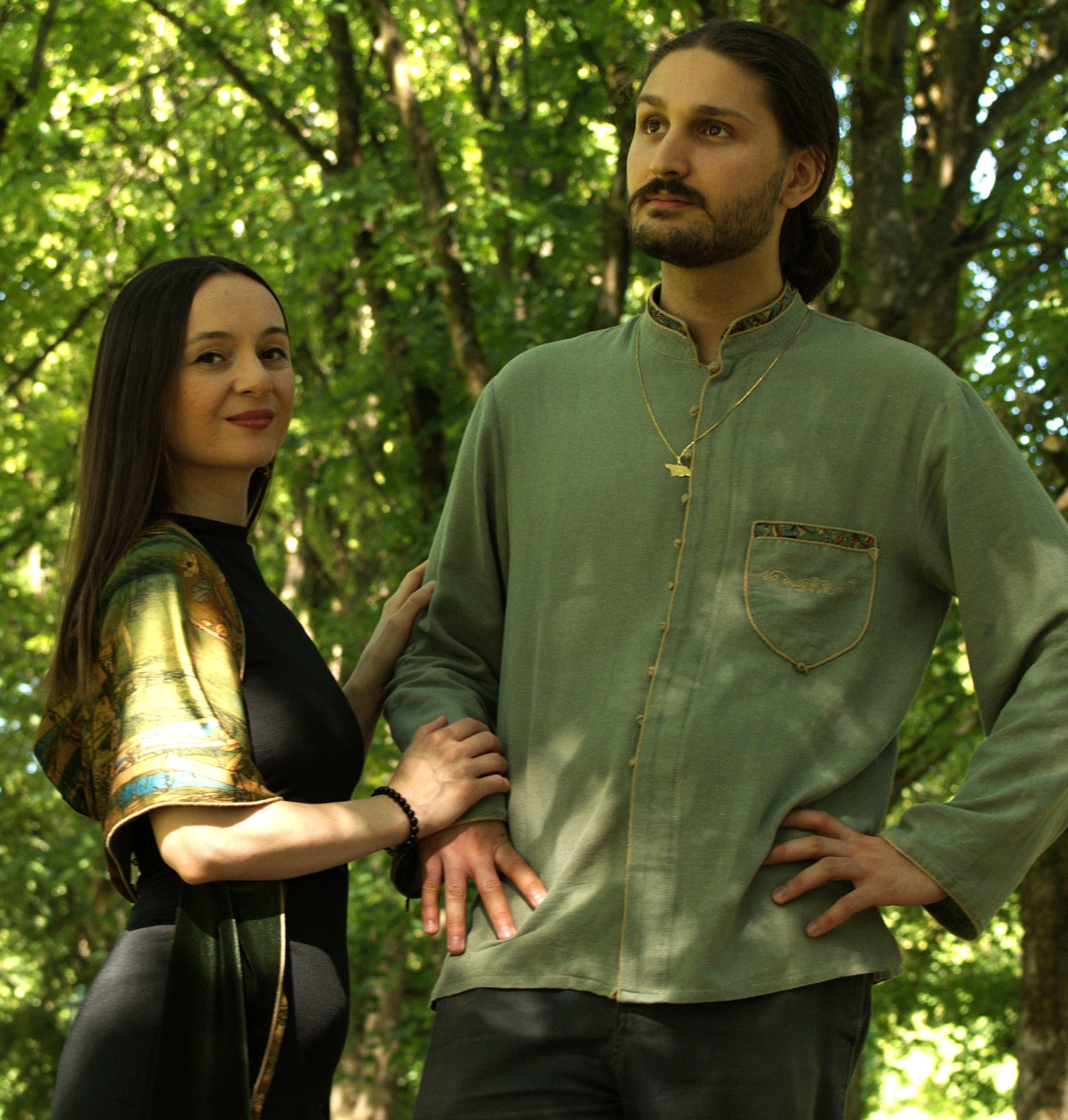 Teona Lomsadze and Sandro Shar with a leafy background