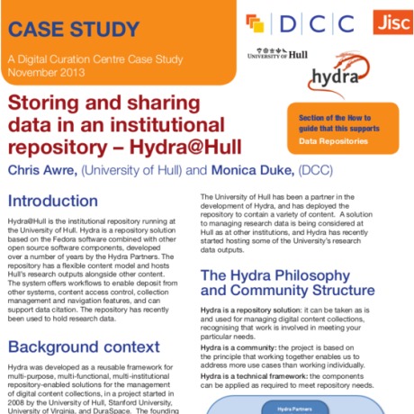 Storing and sharing data in an institutional repository – Hydra@Hull