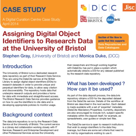 Assigning Digital Object Identifiers to Research Data at the University of Bristol