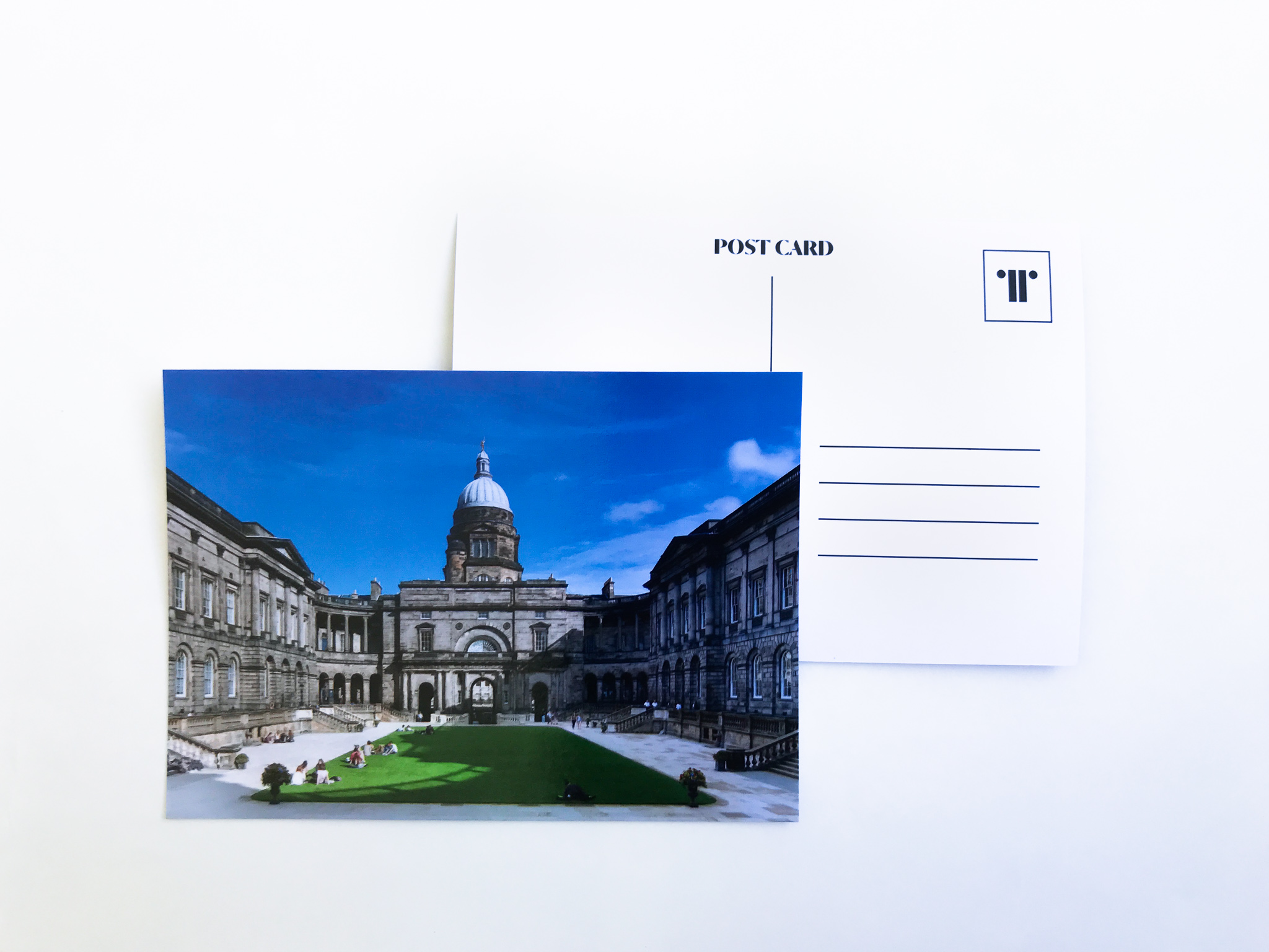 A5 postcard with image of Old College Quad, University of Edinburgh.