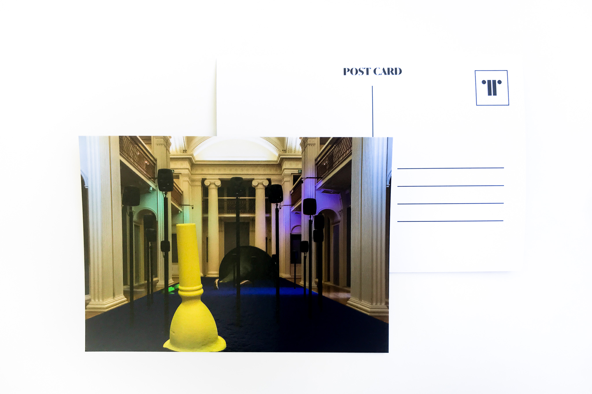 A5 postcard with image of Samson Young's 'Real Music' installation.