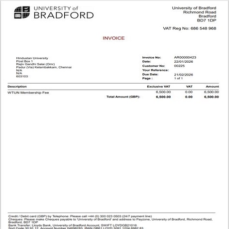 Image of University of Bradford Invoice