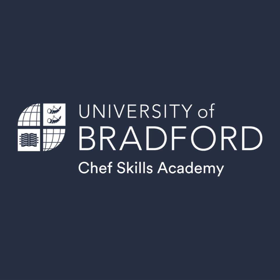 University Of Bradford logo in white on a black background with Chef Skills Academy written underneath