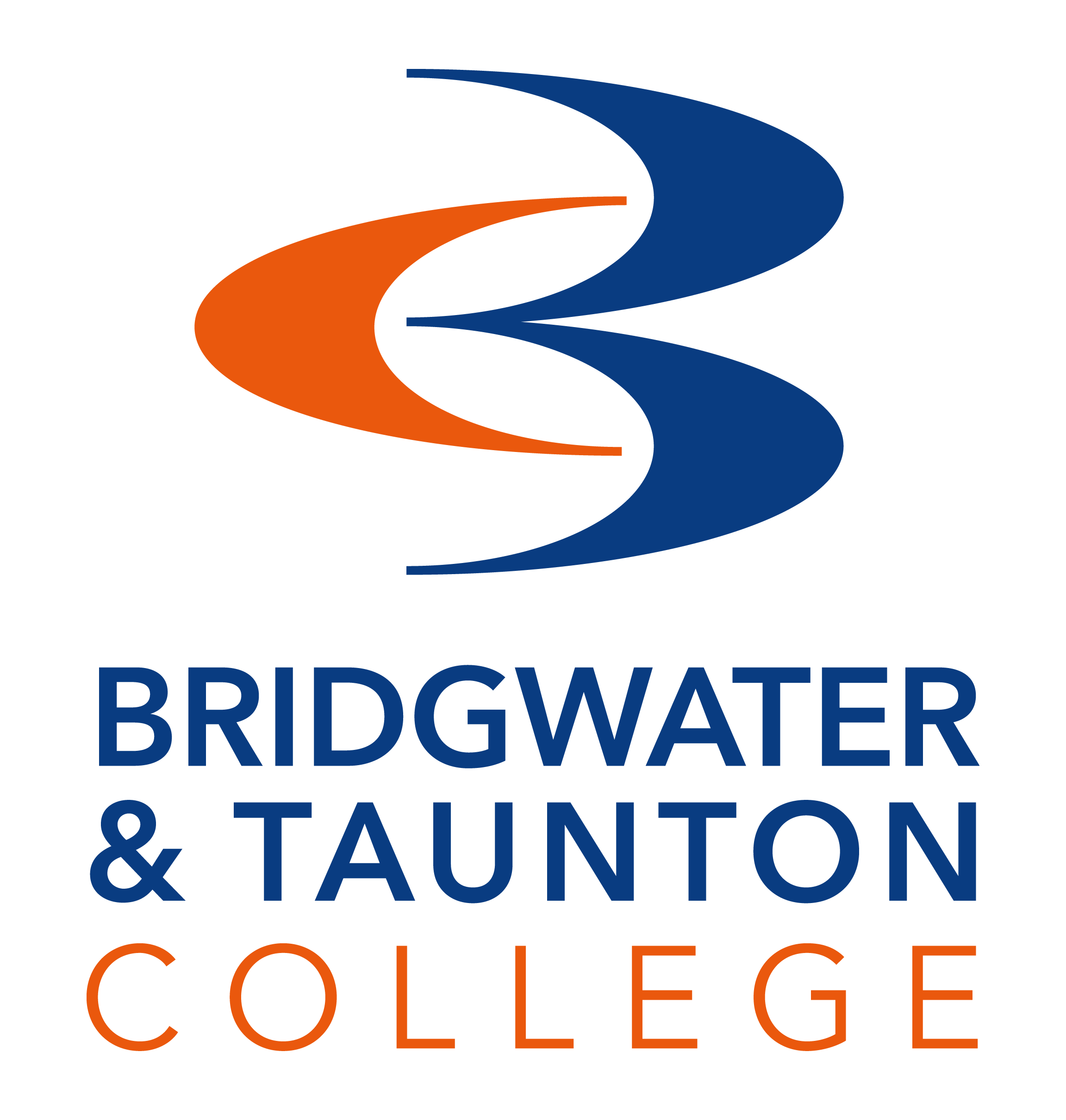 College logo with name of college written beneath in blue and orange