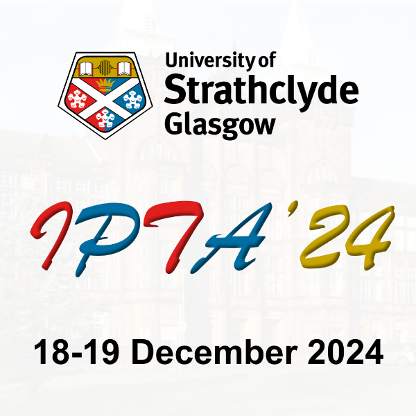 Uni of Strathclyde logo with IPTA 24 written in colourful text and 18-19 December 2024 beneath it