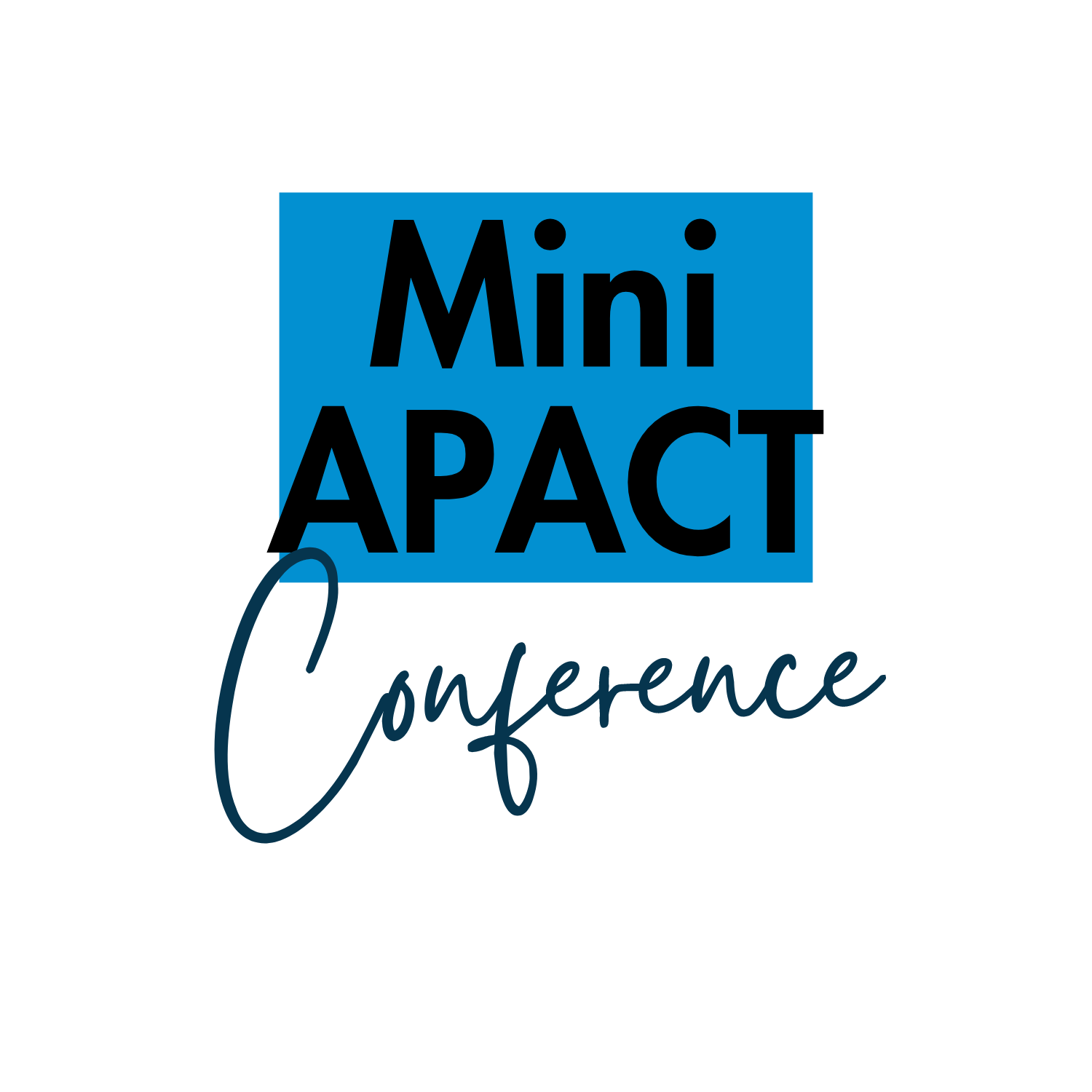 Mini Impact black writing on blue background