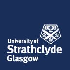 dark blue background with white university logo and university of strathclyde glasgow in white text