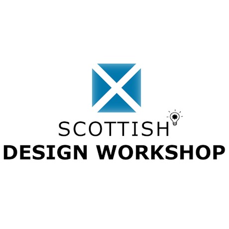 Scottish Design WorkshopLogo with Scottish flag on white background