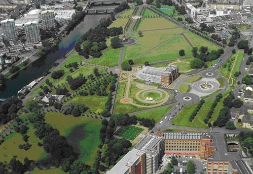 Aerial view of Glasgow Green