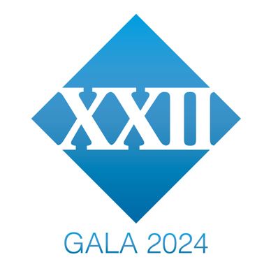 Blue diamond with roman numerals XXII and Gala 2024 written