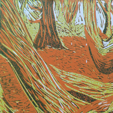 Linocut: The Winter Garden