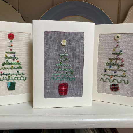 Christmas tree embroidered sampler card