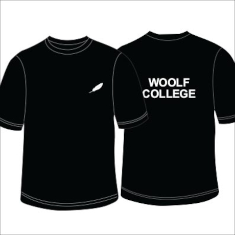 Woolf College Black Crewneck T-Shirt Front and Back