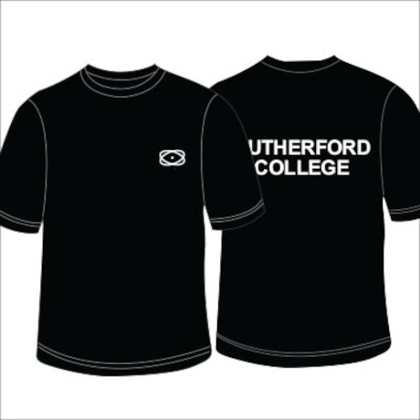 Rutherford College Black Crewneck T-Shirt Front and Back