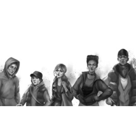 Pencil style drawing of 5 young people