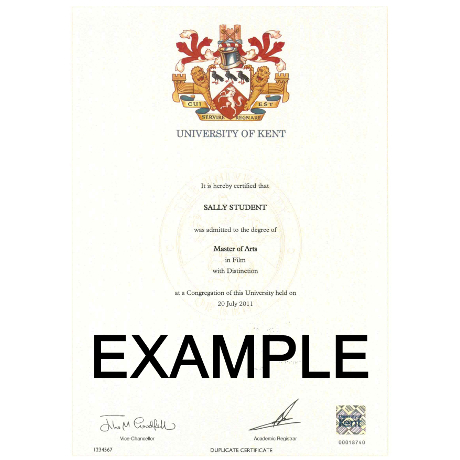 Sample degree certificate