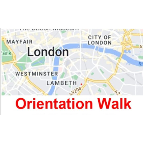 Map of London with The words Orientation Walk written in red