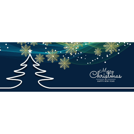 Navy blue Christmas card with white outline of Christmas tree