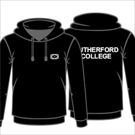 Rutherford College Black Pullover Hoodie Front and Back