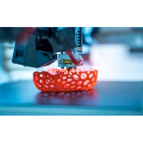 3D printer printing a red mesh