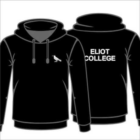 Eliot College Black Pullover Hoodie Front and Back