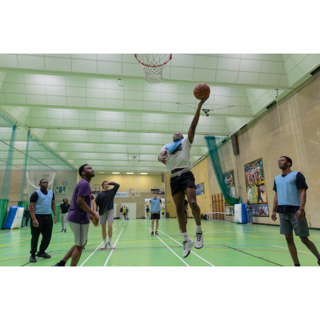 Students playing basketball