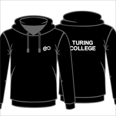 Turing College Black Pullover Hoodie Front and Back