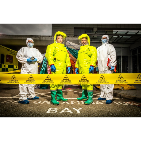 4 people wearing various PPE clothing