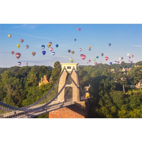Suspension bridge and balloons