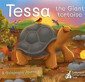 Animated picture of a Tortoise with a bird on it's shell and landscape in the background