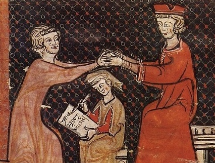medieval drawing of three people
