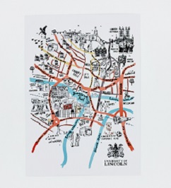 University of Lincoln Illustrated Map Postcard - £1.00