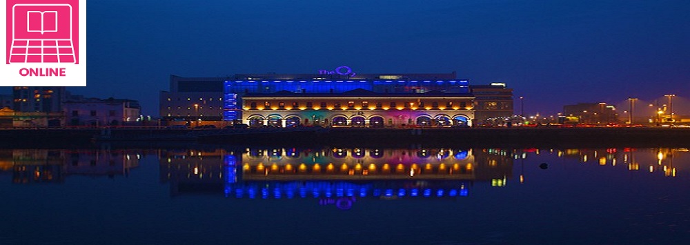 Nighttime photo of Dublin's O2 arena (now 3Arena)