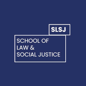 School of Law and Social Justice box logo on blue background