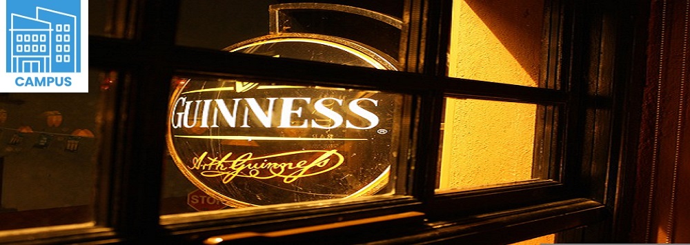 Guiness logo seen through a window