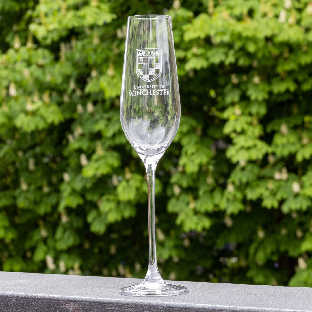 Branded glass champagne flute