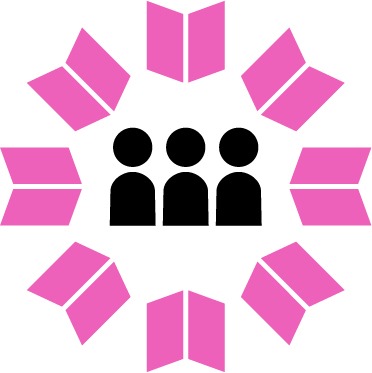 Citizens Academy logo, people in the centre with pink shapes around like petals