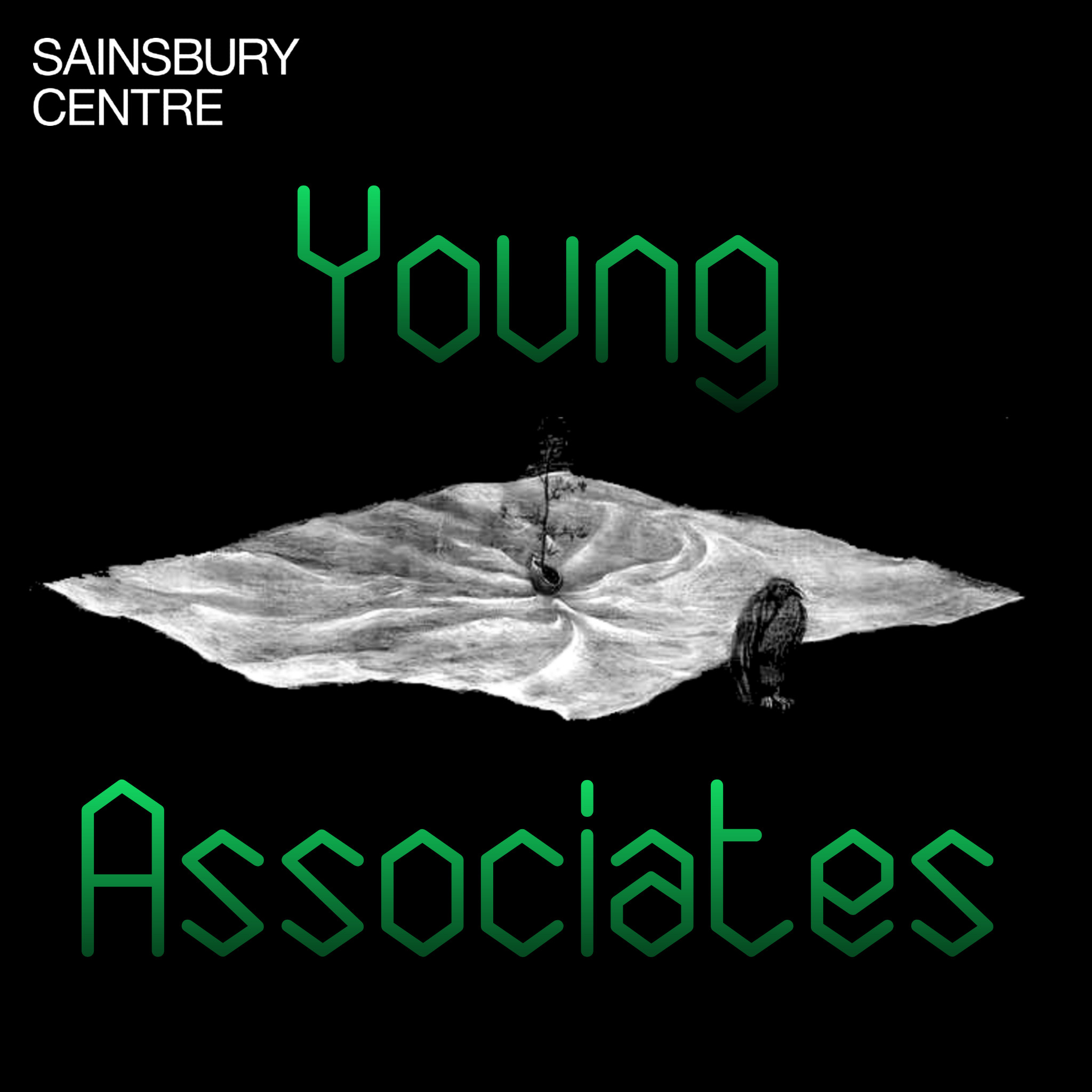 A black background with a grey ominous shape with the words Young Associates