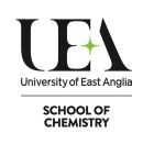 Text logo UEA with a green glint, followed by the full name of UEA and School of Chemsity