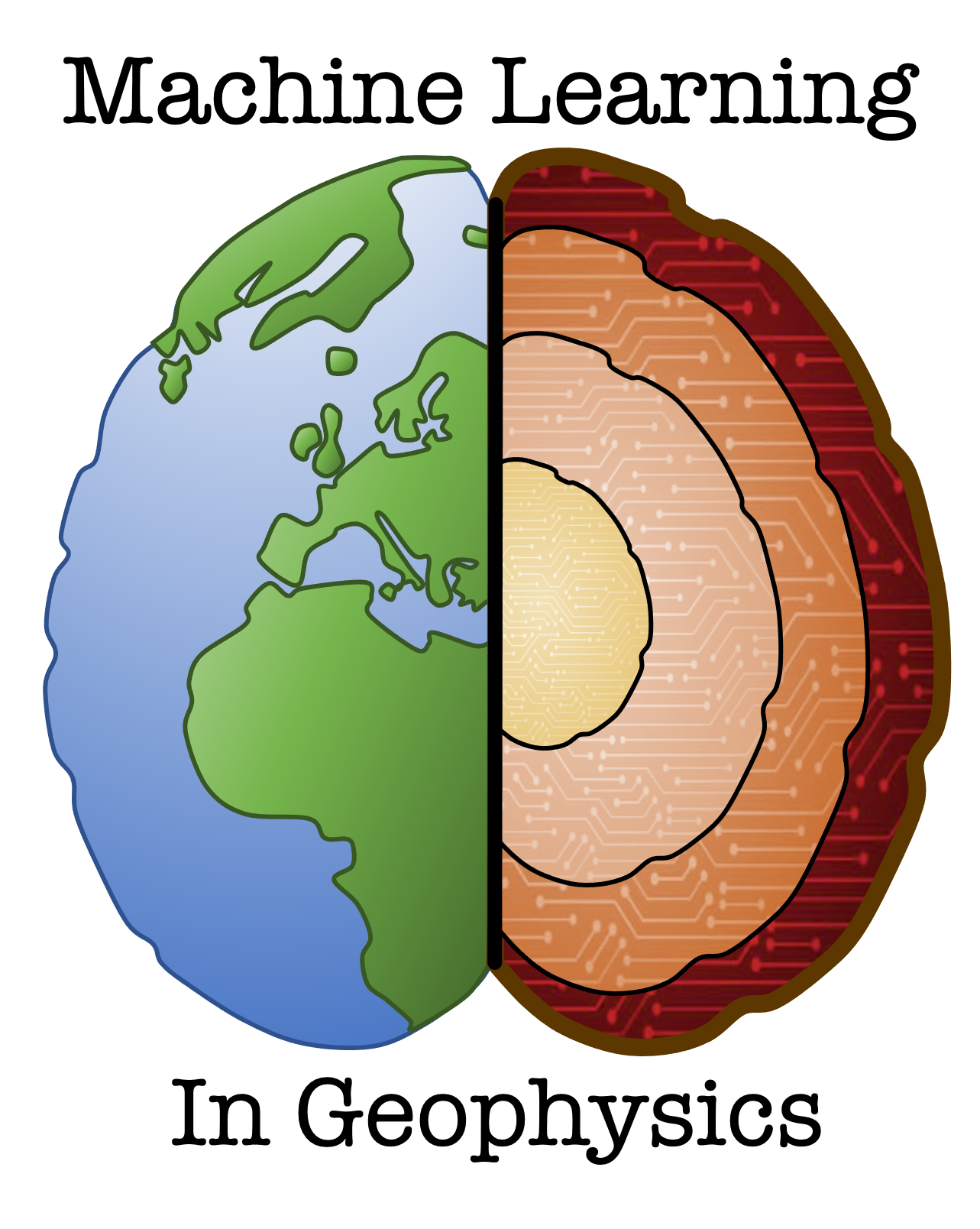Machine Learning logo - half a globe and tectonic plates in the shape of a brain