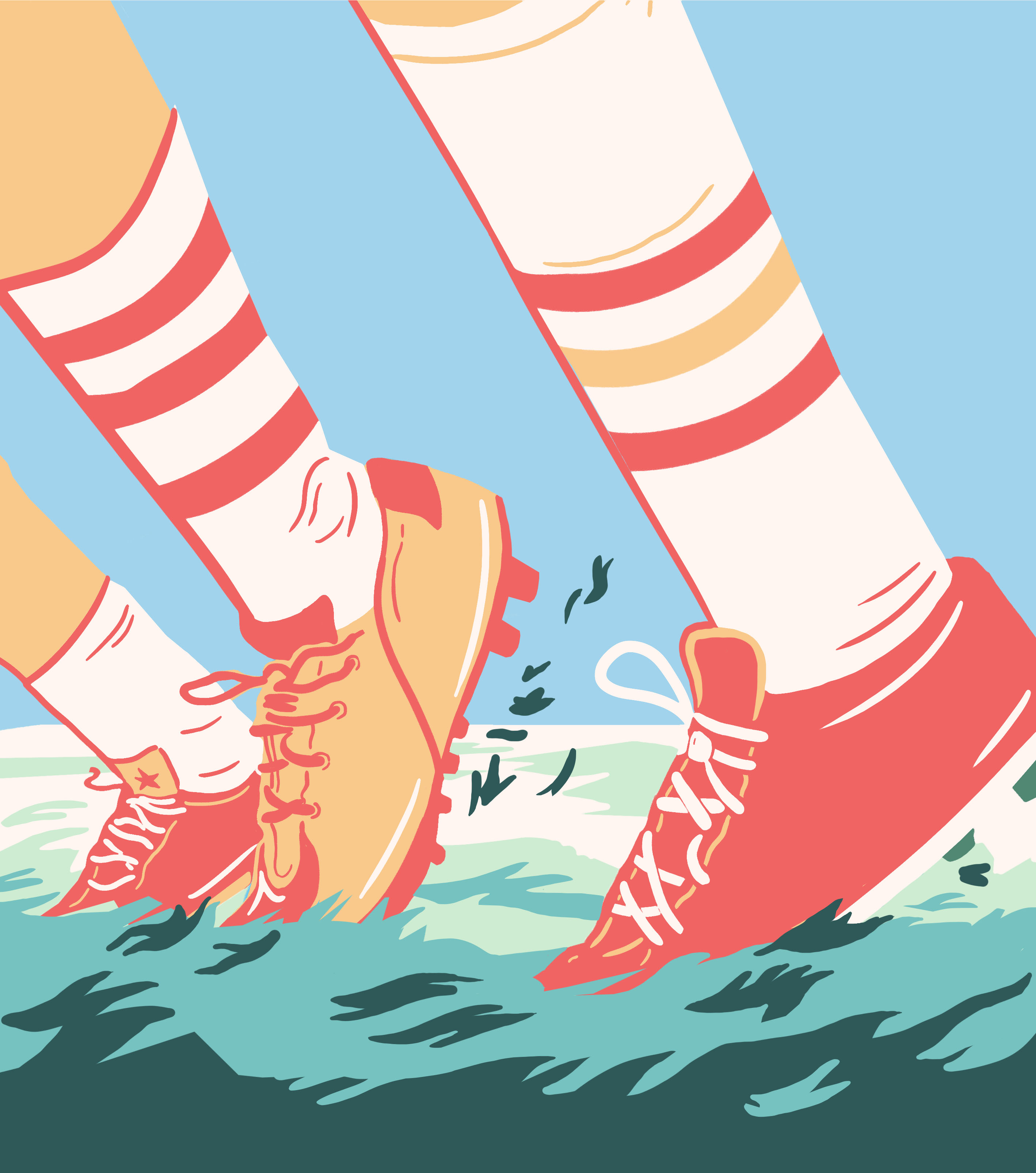 illustration of studded football boots on grass