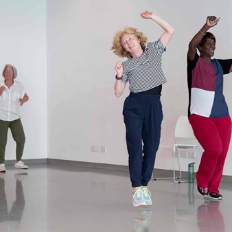 Older ladies dancing in a studio for sunday series