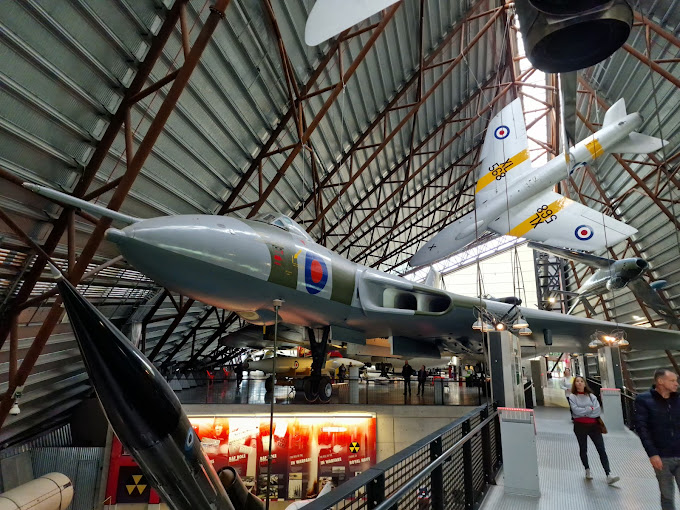 Interior of museum showing RAF fighter jet