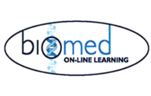 Black and blue biomed logo in circle
