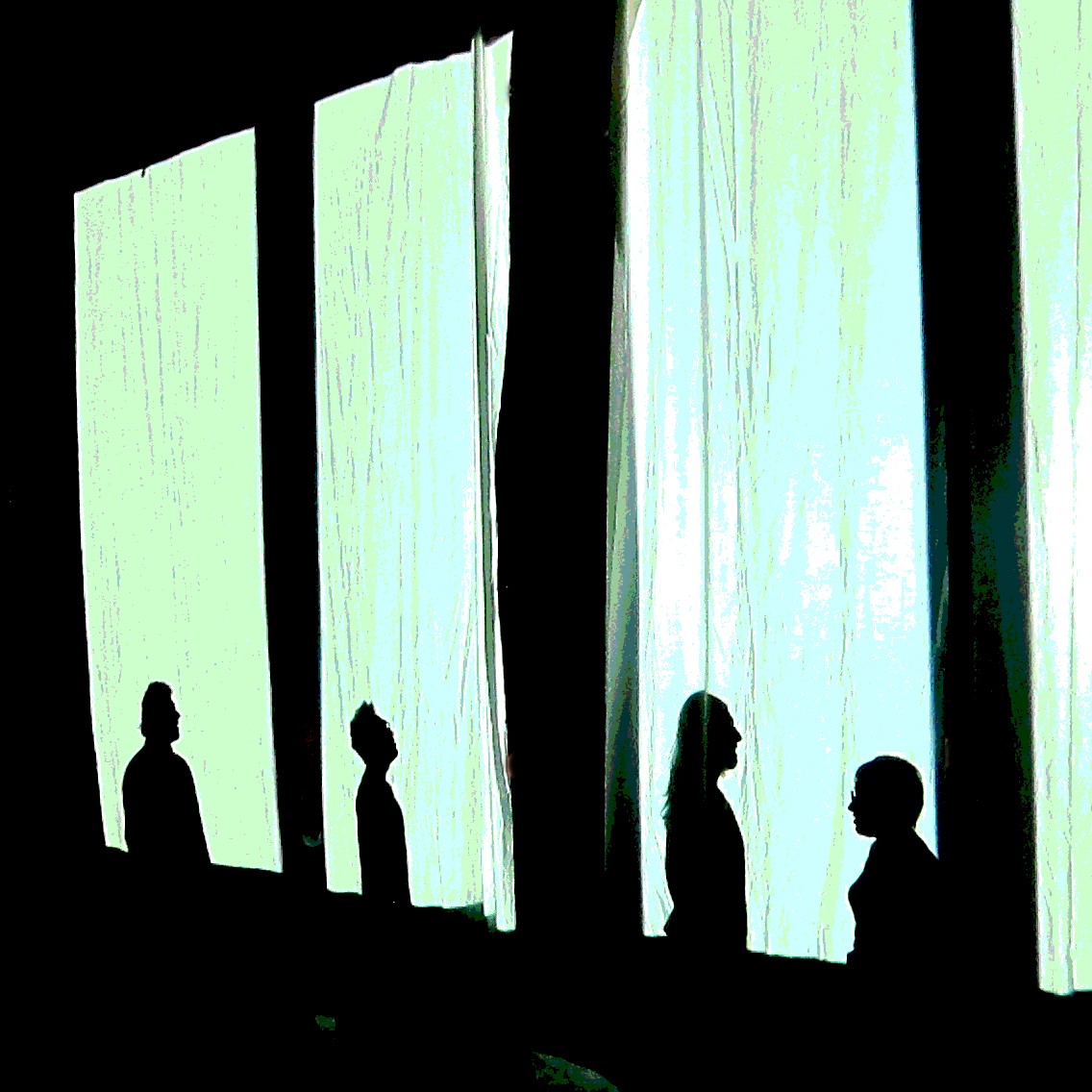 Image of people's silhouettes behind a screen