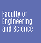 Faculty of Engineering and Science in white with a blue background