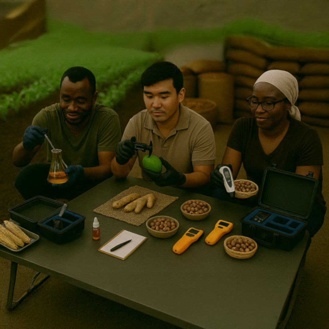 3 students scientifically testing food products